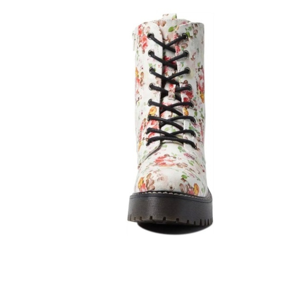 Unionbay White floral print rugged lug sole lace up combat moto boots size 10 - Picture 9 of 11